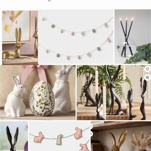 Decorative Bunny Figurines and Garland Set
